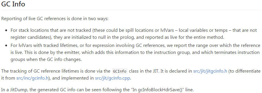 GC Info provided by the JIT